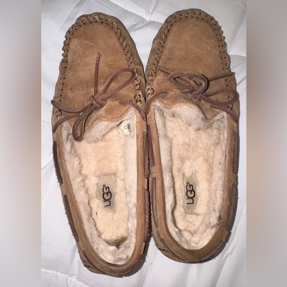 UGG Brown Suede Shearling Lined Moccasin Slippers